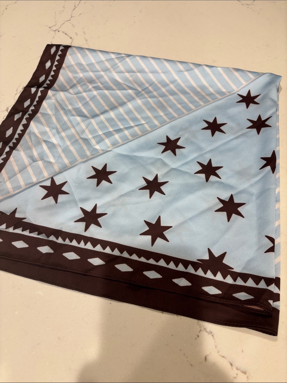 Free People Light Blue and Brown Star Print Scarf NWOT